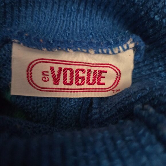 Vintage 80s Blue Striped Sweater Size M Dolman Sleeve Turtleneck New Wave - Picture 10 of 10